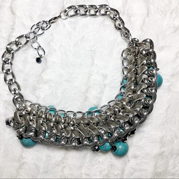 Chunky Turquoise & Silver Statement Necklace - Picture 6 of 8